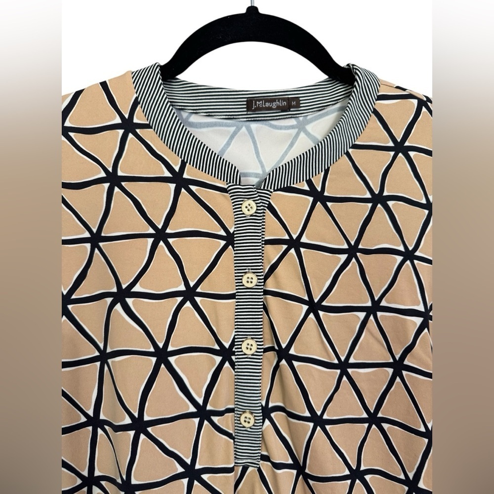 J. McLaughlin Beige and Black Geometric and Striped Tunic - Picture 3 of 9